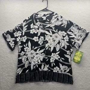 Key Lime Pie Blouse Womens 3x Black Tropical Floral Outdoor Casual Rayon $54